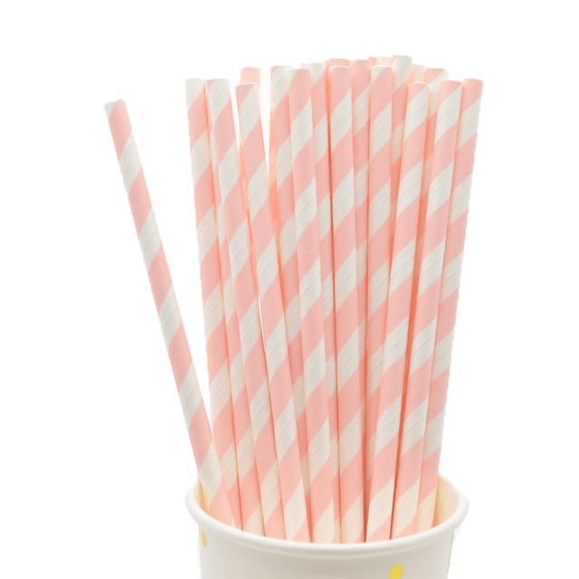 WHITE & PINK PAPER STRAWS